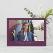 プラムシンプルモダン写真独身の卒業 案内状 (スタンド正面)