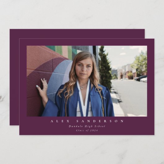 プラムシンプルモダン写真独身の卒業 案内状 (正面/裏面)