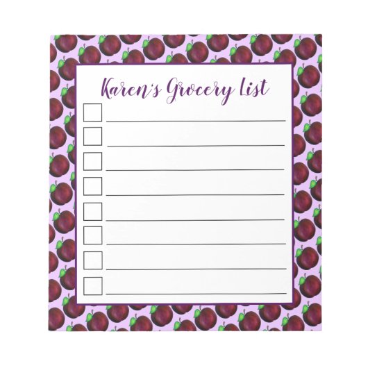 プラムスライプサマーパープルプラムフルーツプリント ノートパッド (正面)