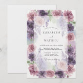 プラムソフトモーブの芍薬の結婚式 招待状 (正面/裏面)
