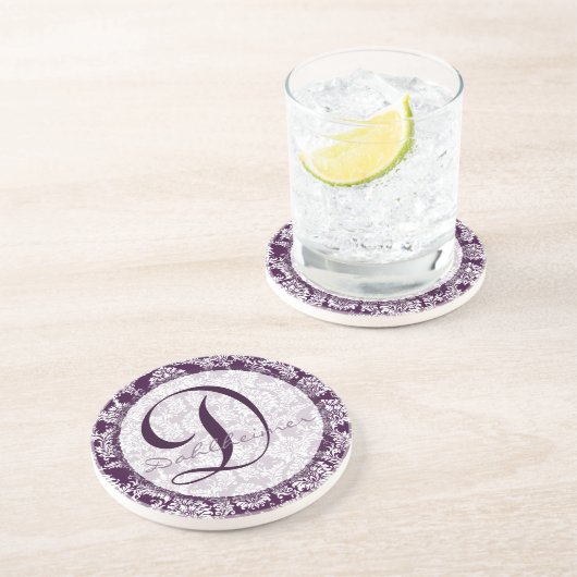 プラムダマスクモノグラム結婚のアニバーサリーコースター コースター (側面)