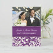 プラムダマスク写真たった今結婚しました発表カード 案内状 (スタンド正面)