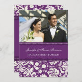 プラムダマスク写真たった今結婚しました発表カード 案内状 (正面/裏面)