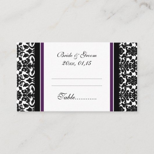 プラムダマスク結婚式テーブル場所設定カード プレイスカード (正面)