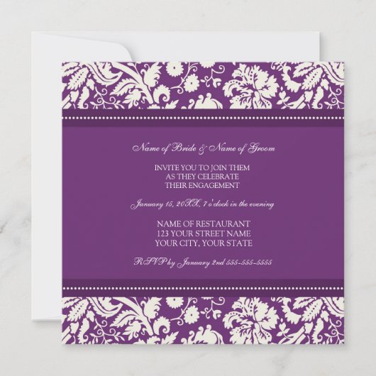プラムダマスク織の写真の婚約パーティの招待状 招待状 (正面)