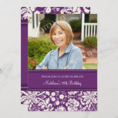 プラムダマスク織の写真の第70バースデーパーティ招待状 招待状 (正面/裏面)