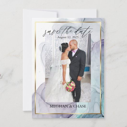 プラムティール(緑がかった色)フォトアルコールインク抽象芸術 セーブザデート (正面)