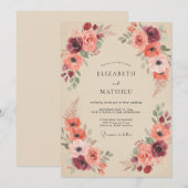 プラムテラコッタボタン結婚式 招待状 (正面/裏面)