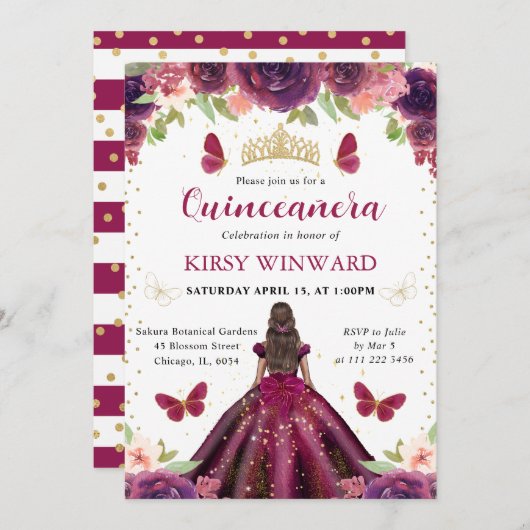 プラムドレスダークスキンプリンセスキンセアニェラ 招待状 (正面/裏面)