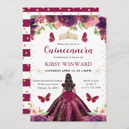 プラムドレスダークスキンプリンセスキンセアニェラ 招待状 (正面/裏面)