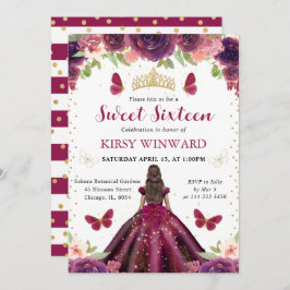 プラムドレスダークスキンプリンセススウィート16 招待状