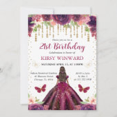 プラムドレスダークスキンプリンセス誕生日 招待状 (正面)