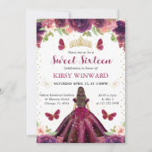 プラムドレスブルネットプリンセススウィート16 招待状 (正面)