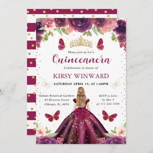 プラムドレスブロンドプリンセスキンセアニェラ 招待状 (正面/裏面)