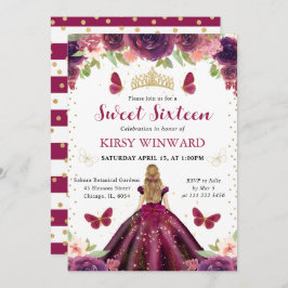 プラムドレスブロンドプリンセススウィート16 招待状