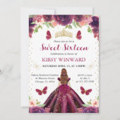 プラムドレスレッドフォールドプリンセススウィート16 招待状 (正面)