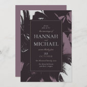 プラムナス黒抽象芸術結婚フローラ 招待状 (正面/裏面)