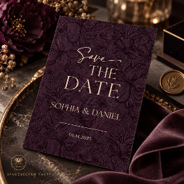 プラムノワール モードフラワー Save the Date, 高級感のあるダークカラー セーブザデート