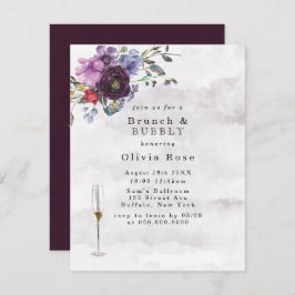 プラムバイオレット植物牡丹ブランチ&バブリー 招待状