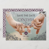 プラムバロックのシャンデリアの結婚式の日付を保存 セーブザデート (正面/裏面)