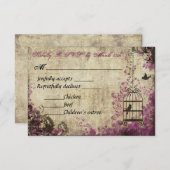 プラムバードケージヴィンテージウェディングRSVP 出欠カード (正面/裏面)