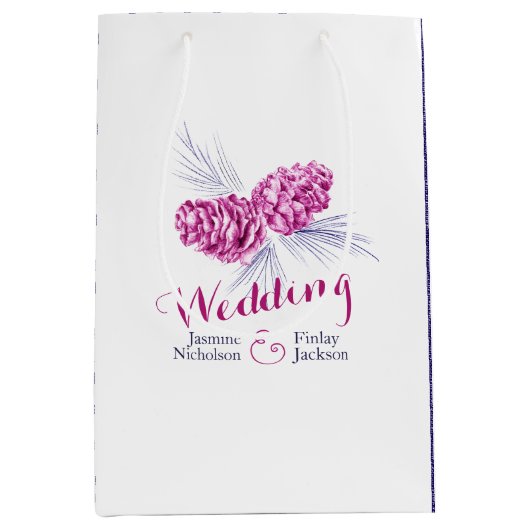 プラムパインコーンスケッチ結婚式の引き出物抱き枕 ミディアムペーパーバッグ (正面)