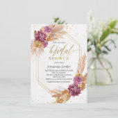 プラムパンパスグラスボホジオメトリックブライダルシャワー 招待状 (スタンド正面)