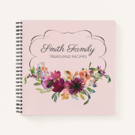 プラムパーソナライズされたパープル赤面ピンクフローラレシピ ノートブック