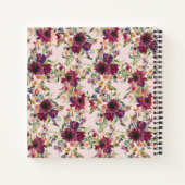 プラムパーソナライズされたパープル赤面ピンクフローラレシピ ノートブック (裏面)