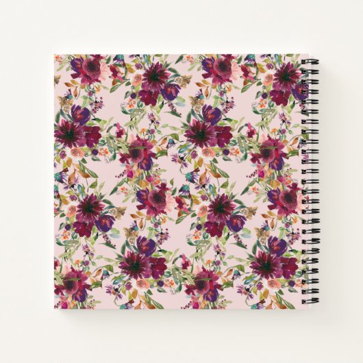 プラムパーソナライズされたパープル赤面ピンクフローラレシピ ノートブック (裏面)