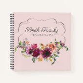 プラムパーソナライズされたパープル赤面ピンクフローラレシピ ノートブック (正面)