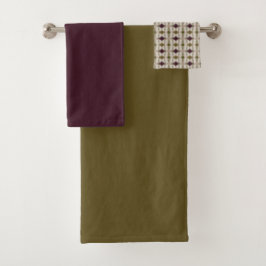 プラムパープルとオリーブグリーン バスタオルセット