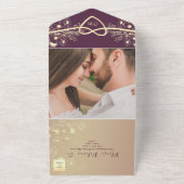 プラムパープルとゴールドの結婚式 オールインワン招待状 (外側)