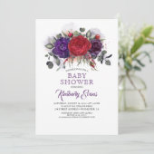 プラムパープルとバーガンディフローラ秋ベビーシャワー 招待状 (スタンド正面)