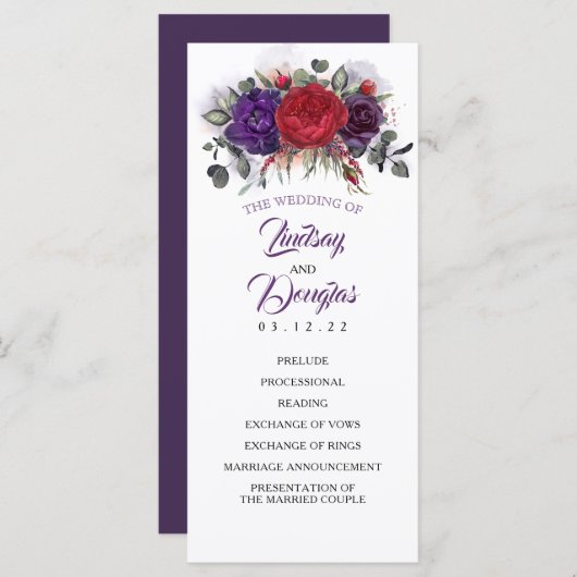 プラムパープルとブルゴーニュのフローラ結婚式 プログラム (正面/裏面)