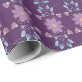 プラムパープルとブルーのフローラ ラッピングペーパー (ロールコーナー)