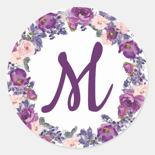 プラムパープルと赤面ピンクモノグラム封筒用シール ラウンドシール (正面)