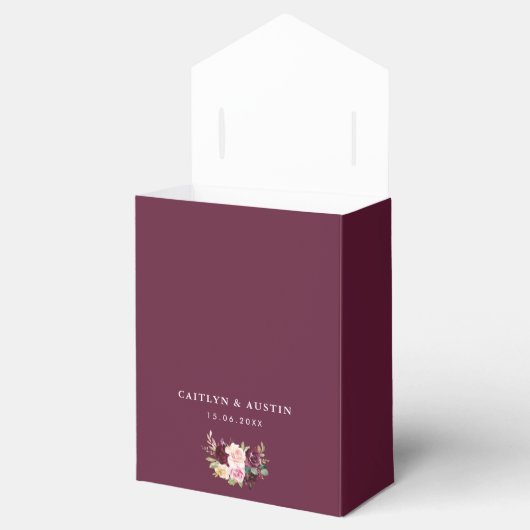プラムパープルと赤面フローラ結婚式の引き出物箱 フェイバーボックス (オープン)