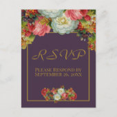 プラムパープルのヴィンテージ秋の花嫁RSVP ポストカード (正面)
