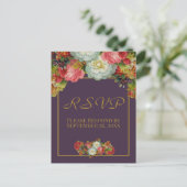 プラムパープルのヴィンテージ秋の花嫁RSVP ポストカード (スタンド正面)