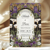 プラムパープルの花のゴシックアートヌーボー結婚式 招待状