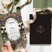 プラムパープルの花のゴシックアートヌーボー結婚式 招待状