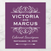 プラムパープルウェディングモノグラムボトルの好意 ワインラベル (シングルラベル)