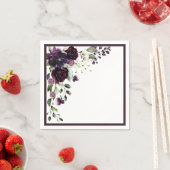 プラムパープルウォーターカラーフローラブライダルシャワー スタンダードカクテルナプキン (インサイチュ)