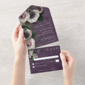 プラムパープルエレガントフローラモダンNo Dinner オールインワン招待状 (貼ってはがせる)