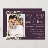 プラムパープルカジュアルフローラ結婚の純愛 招待状 (正面/裏面)