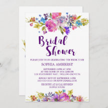 プラムパープルガーデンブライダルシャワー招待カード