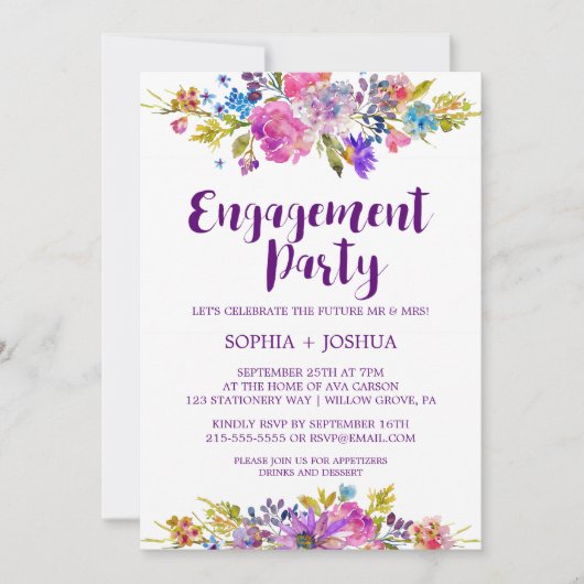 プラムパープルガーデン婚約パーティ招待状 招待状 (正面)