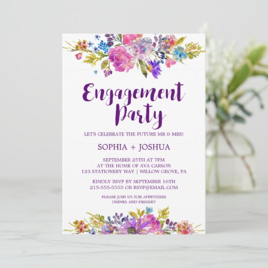 プラムパープルガーデン婚約パーティ招待状 招待状 (スタンド正面)