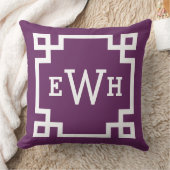 プラムパープルギリシャ鍵カスタムモノグラムイニシャル クッション (ブランケット)
